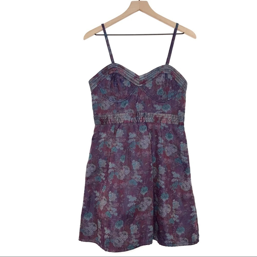 FREE PEOPLE Foiled Tapestry Jacquard Floral Mini Dress S / 4